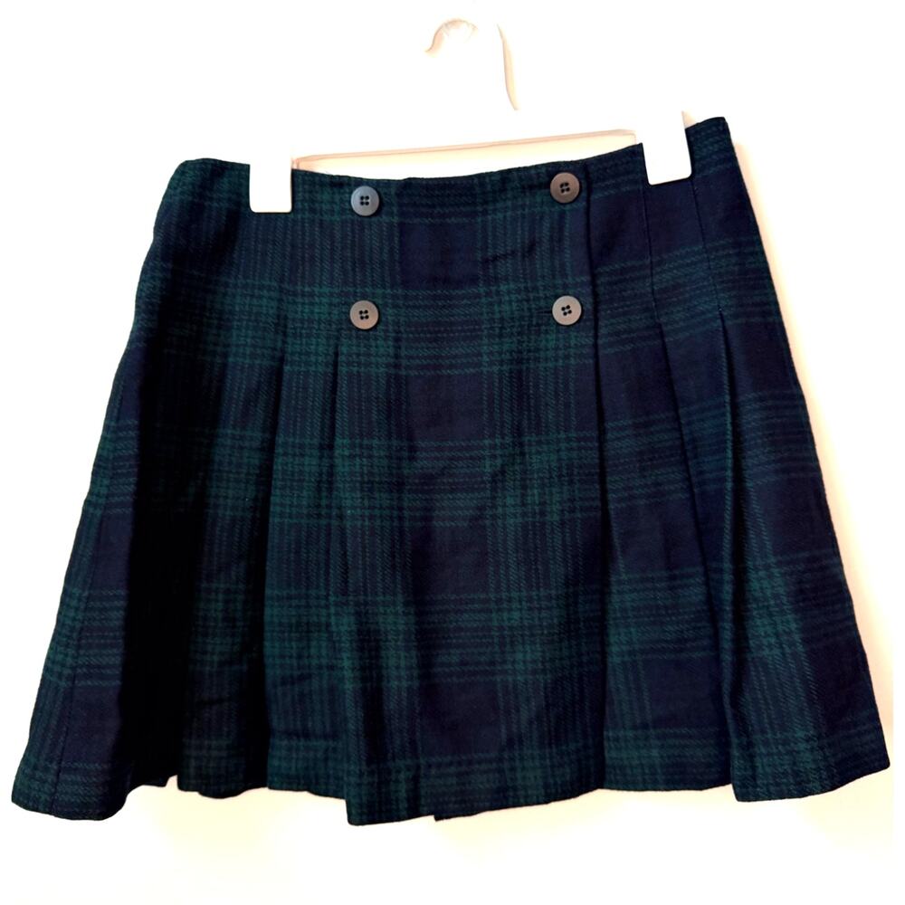 Vintage 90s Limited 100% Wool Green Plaid Mini Skirt Made in Italy Size 12